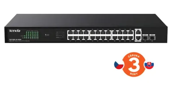 Tenda TEG1128P-24-250W / Switch / 24x Gigabit PoE+ / 2x SFP / Rack / 230W PoE (75011994)
