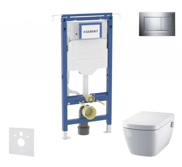 GEBERIT - Duofix Set předstěnové instalace, klozetu a sedátka Tece One, tlačítka Sigma30, Rimless, SoftClose, lesklý chrom/chrom mat SANI11CT1102