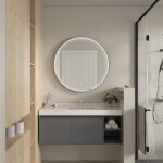 Erga Charlotte, kulaté LED zrcadlo 90cm, černý kovový rám, 2070 lm, 6500K, přední boční osvětlení, ERG-V01-204-9090-BK