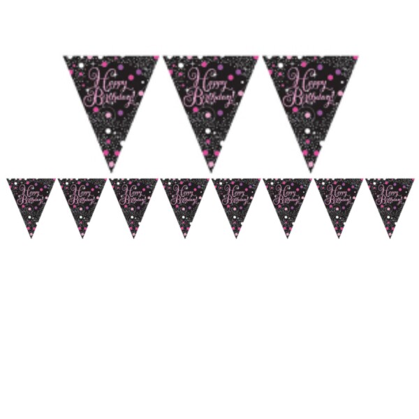 Vlaječková girlanda Happy Birhday růžová 3,96m Amscan Vlaječková girlanda Happy Birhday růžová 3,96m Amscan