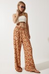 Happiness İstanbul Women's Brick Beige Patterned Raw Linen Palazzo Trousers