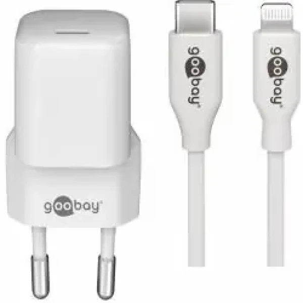 Goobay nabíjecí sada USB-C-Lightning bílá / Nabíječka a kabel / PD 30W / 1 m (64575)