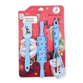 Dortisimo Cukrářská sada stěrka, váleček a šlehací metla modrá s vánočním motivem (3 ks)