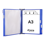 Djois nástěnný kovový držák s rámečky, 10 rámečků s kapsami A3 na výšku, modré rámečky, 1 set