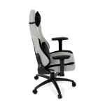 Herní křeslo, stříbrná látka, houpací mechanismus, polohování opěradla 90°-180°, 3D područky, polštáře z paměťové pěny,