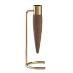 Audo Copenhagen Svícen Umanoff Polished Brass/Walnut 20 cm, přírodní barva, dřevo, kov