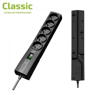 Přepěťová ochrana Classic 3m černá / Přepěťová ochrana / 5 zásuvek / 2500 W / 175 J (T/LZ09-CLA030/0000)