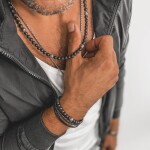 Pánský náramek kůže onyx, Černá Nastavitelná