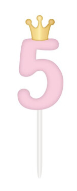 SVÍČKA růžová s korunkou ČÍSLO 5 - Albi