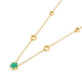 Náhrdelník se zeleným květem Fiora Gold - chirurgická ocel, Zlatá 40 cm + 5 cm (prodloužení)