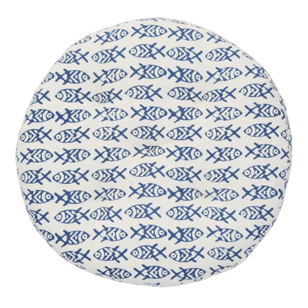 MADAM STOLTZ Kulatý podsedák Fishes Blue Ø 45 cm, modrá barva, textil