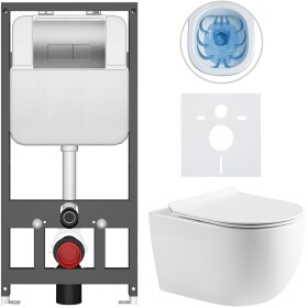 CERANO - Kompletní WC set Basic/Felci - bílá lesklá - WC tlačítko Modulo/Stříbrná - závěsné - předstěnová instalace - 53x37 CER-8050BD86103