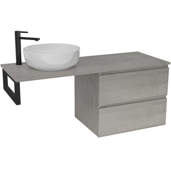 CERANO Koupelnová skříňka Carole - betonově šedá + deska pod umyvadlo Navira Slim - 18 mm + konzole černá - 120x46x49,8 cm