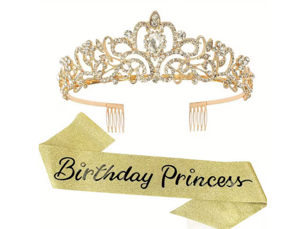 Ptakoviny.cz Sada Happy Birthday Princess šerpa + korunka Barva: Zlatá