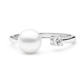 Stříbrný prsten pravou bílou perlou Carla, stříbro 925/1000, Bílá mm)