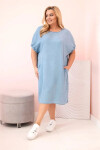 Dámské šaty Plus Size z lyocellu s řasením a kapsami světle džínové UNI