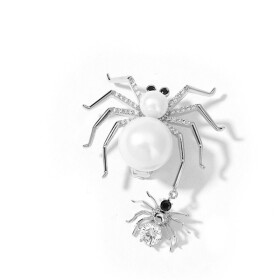 Brož s perlou Emma White - pavouček pro štěstí, Stříbrná