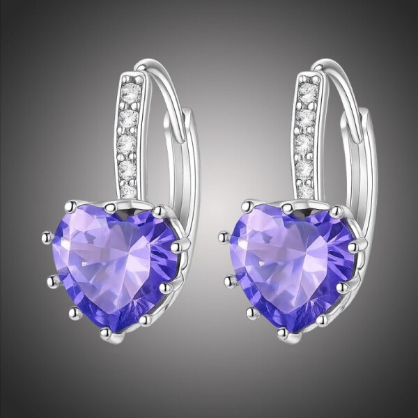 Náušnice Swarovski Elements Elizabeth - fialové srdíčko, Fialová