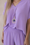 Komplet s náhrdelníkem halenka + kalhoty světle fialová UNI
