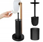 Erga Aurora Small Black, toaletní WC kartáč s dřevěným držákem na WC papír na postavení 19x19x56 cm, hnědá-černá, ERG-SEP-1340STLAZSBLA