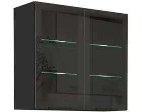 Horní prosklená kuchyňská skříňka Monza, 80 cm, černá