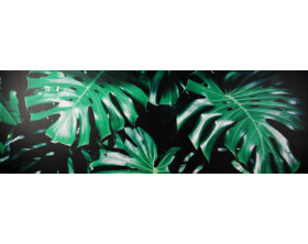 Obraz na plátně Zelené listy na černém pozadí, 150x50 cm