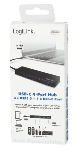 LogiLink USB-C Hub černá / USB hub / 3x USB-A 3.2 / 1x USB-C / ultratenký (UA0311)