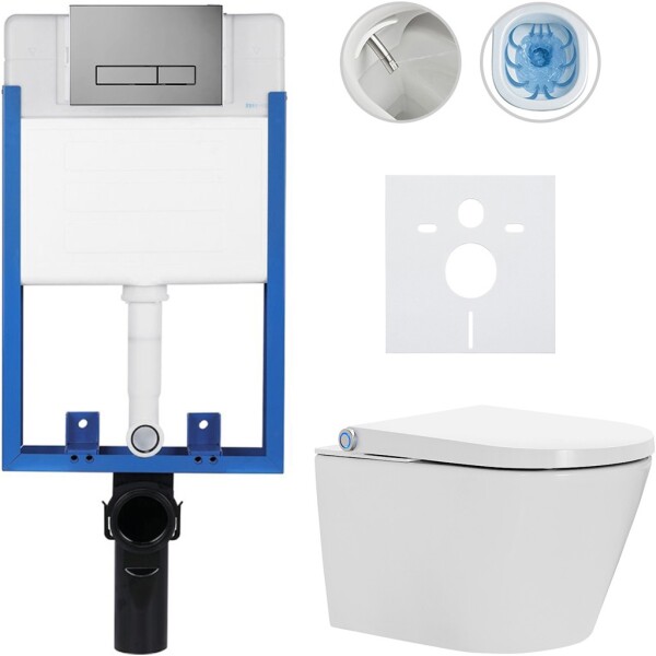 CERANO - Kompletní WC set Profi/Cronus Standard - bílá lesklá - WC tlačítko Slim/Tmavě šedá - pro zazdění - 59,3x38,4 CER-178789