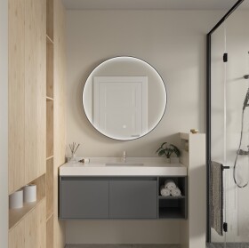 Erga Charlotte, kulaté LED zrcadlo 90cm, černý kovový rám, 2070 lm, 6500K, přední boční osvětlení, ERG-V01-204-9090-BK
