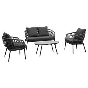 Zahradní set 1+1+2, stůl 90x48, židle a dvojsedačka, Antracitový umělý ratan, kov antracit, tmavě šedá látka.