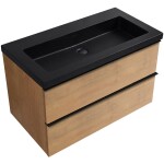 CERANO - Koupelnová skříňka Velora - dub medový, úchytka černá + umyvadlo z lit. mramoru Ovo - černá matná - 80,5x58x46,5 CER-979972