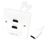 LogiLink HDMI zásuvka 2-portová bílá / Nástěnná zásuvka / HDMI 1.4 / 4K/30Hz / pozlacené konektory (AH0015)
