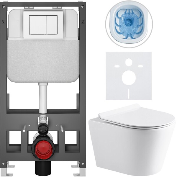 CERANO - Kompletní WC set Basic/Carlito - bílá lesklá - WC tlačítko Maxio/Bílá - volně stojící - předstěnová instalace - 48,5x36,5 CER-8050BD86032