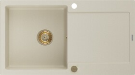 MEXEN/S - Leo granitový dřez 1 s odkapávačem 900x500 mm, béžová,+ zlatý sifon 6501901010-69-G