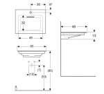 GEBERIT - ONE Umyvadlo nábytkové 60x48x13 cm, skrytý přepad, s otvorem pro baterii, vodorovný odtok, KeraTect, bílá 505.002.00.1