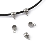 Korálek z nerezové oceli s širokým průvlekem - korálek s očkem - platinový - 9 x 5 mm - 1 ks