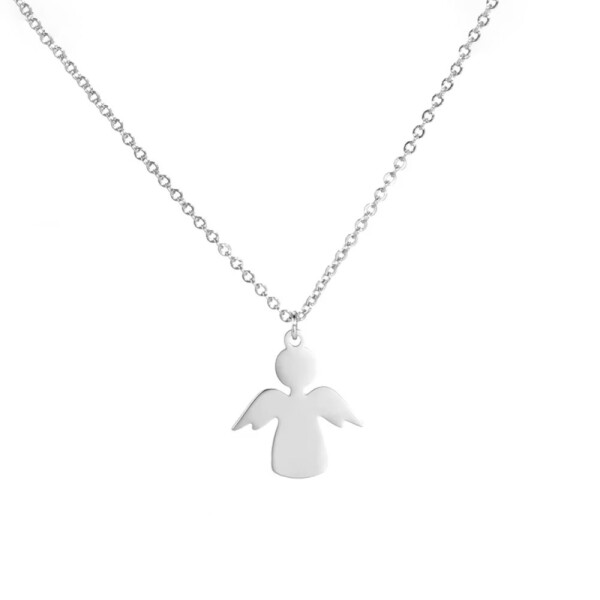 Náhrdelník s přívěskem anděla - chirurgická ocel, Stříbrná 45 cm + 5 cm (prodloužení)