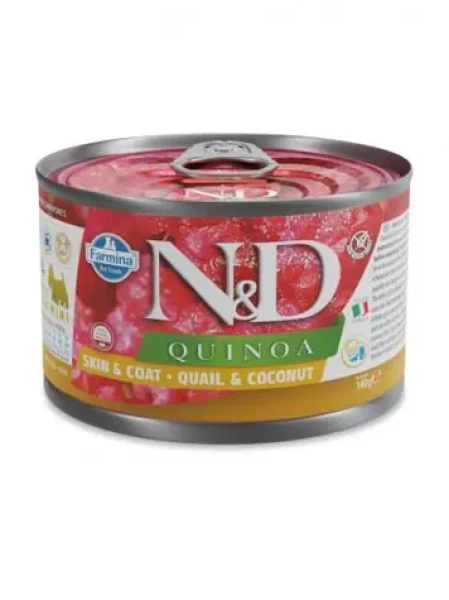 Farmina ND Quinoa Dog Skin Coat křepelka a kokos Mini / Konzerva pro psy / malá plemena / 140 g