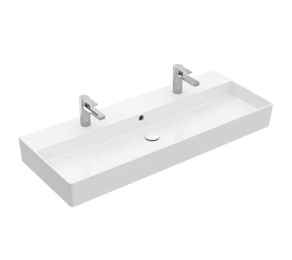 VILLEROY & BOCH - Memento 2.0 Dvojumyvadlo 120x47 cm, s přepadem, 2 otvory pro baterii, alpská bílá 4A22C401