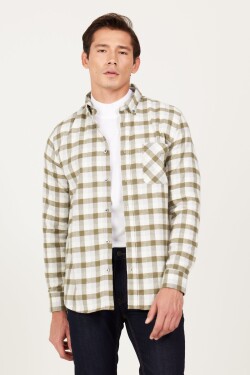 AC&Co Altınyıldız Classics Men's Khaki-gray Slim Fit Slim Fit Button Collar Warm Checked Winter Flannel Lumberjack Shirt