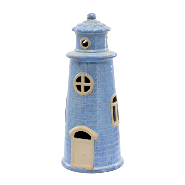 Chic Antique Svítící dekorace LED Lighthouse Opal Blue, modrá barva, keramika