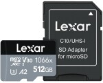 Lexar Professional 1066x Silver microSDXC 512GB + adaptér / čtení: 160MBs / Zápis: 120MBs / UHS-I U3 / A2 / Class 10 (LMS1066512G-BNANG)