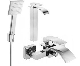 MEXEN - Aries R45 Set umyvadlové a vanové baterie s příslušenstvím, chrom 744813R45-00