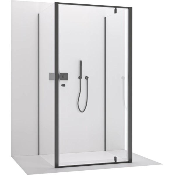 CERANO Třístěnný sprchový kout Ferri U L/P - 6 mm - černá matná, transparentní sklo - 80x90x195 cm - pivotový
