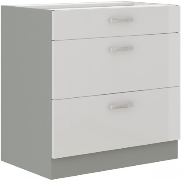 Spodní skříňka 80 D 3S BB - Premium Box Barva korpusu: Šedá, Barva dvířek: Bílý lesk (Blanka)