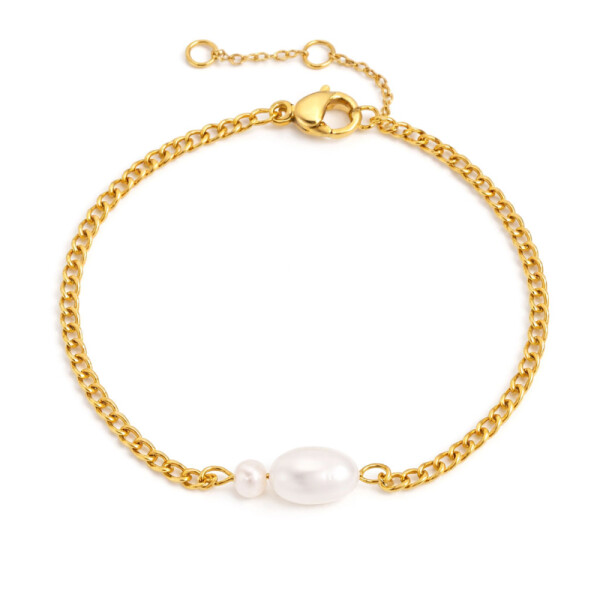 Perlový náramek Ariane Gold - chirurgická ocel, Zlatá 15 cm + 3 cm (prodloužení) Bílá