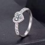 Stříbrný prsten se srdcem Dalia 0,5 ct MOISSANITE + CERTIFIKÁT, 54 Stříbrná certifikát GRA, hadřík na čištění stříbra, dárková krabička