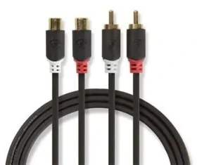Nedis Stereo audio kabel 2x RCA - 2x RCA antracitová / Audio kabel / pozlacené konektory / 2 m / kulatý (CABP24205AT20)