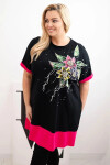 Dámská tunika Plus Size s květinovým vzorem a ozdobnými perličkami fuchsiová UNI