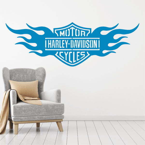 Samolepka Harley Davidson oheň Barva: modrá, Velikost: 80 x 26 cm